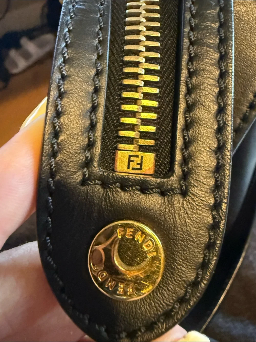 Auth Fendi Dotcom Black Leather Studded Top-Handle Bag